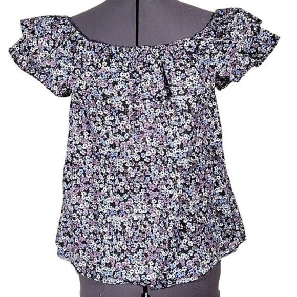 Michael Kors Purple Floral Off-Shoulder Top Sz S - Picture 4 of 11